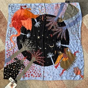 NWT Young Brit Designers Jill France Silk Scarf George & the Dragon Tie Rack 27"